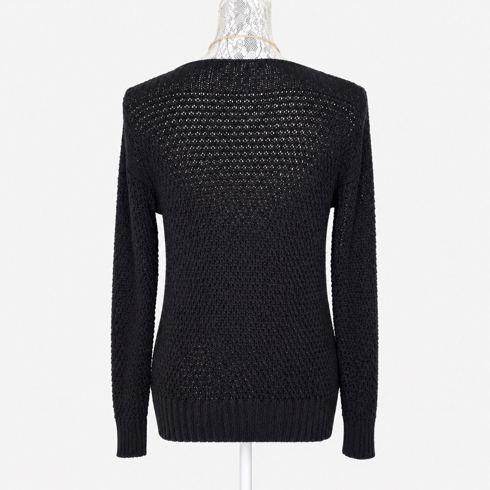 VINCE CAMUTO Black Textured Open Knit Long Sleeve Scoop Neck Sweater Top XS - Picture 3 of 6
